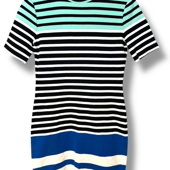 T by Alexander Wang Striped Dress Size M Teal Blue Black - Picture 2 of 8